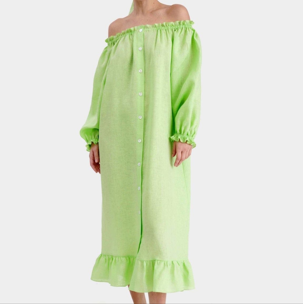 Sleeper Linen Loungewear Dress in Lime O/S